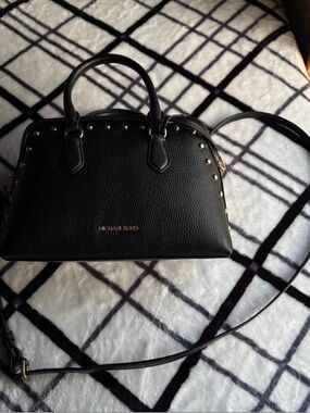 Michael Kors Black Pebbled Leather Satchel with Gold Studs